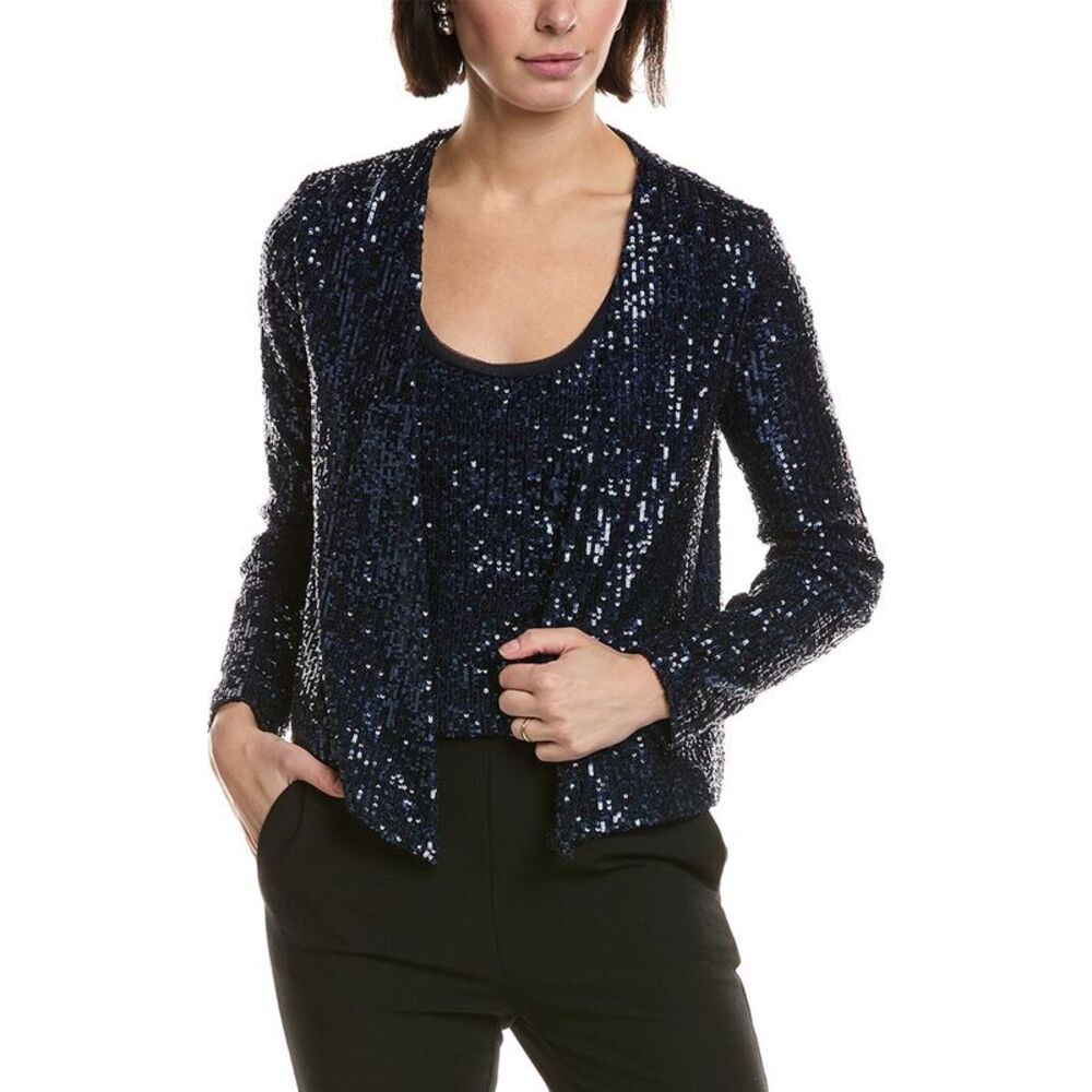 Carla Ruiz Womens  Sequin Cardigan, Blue